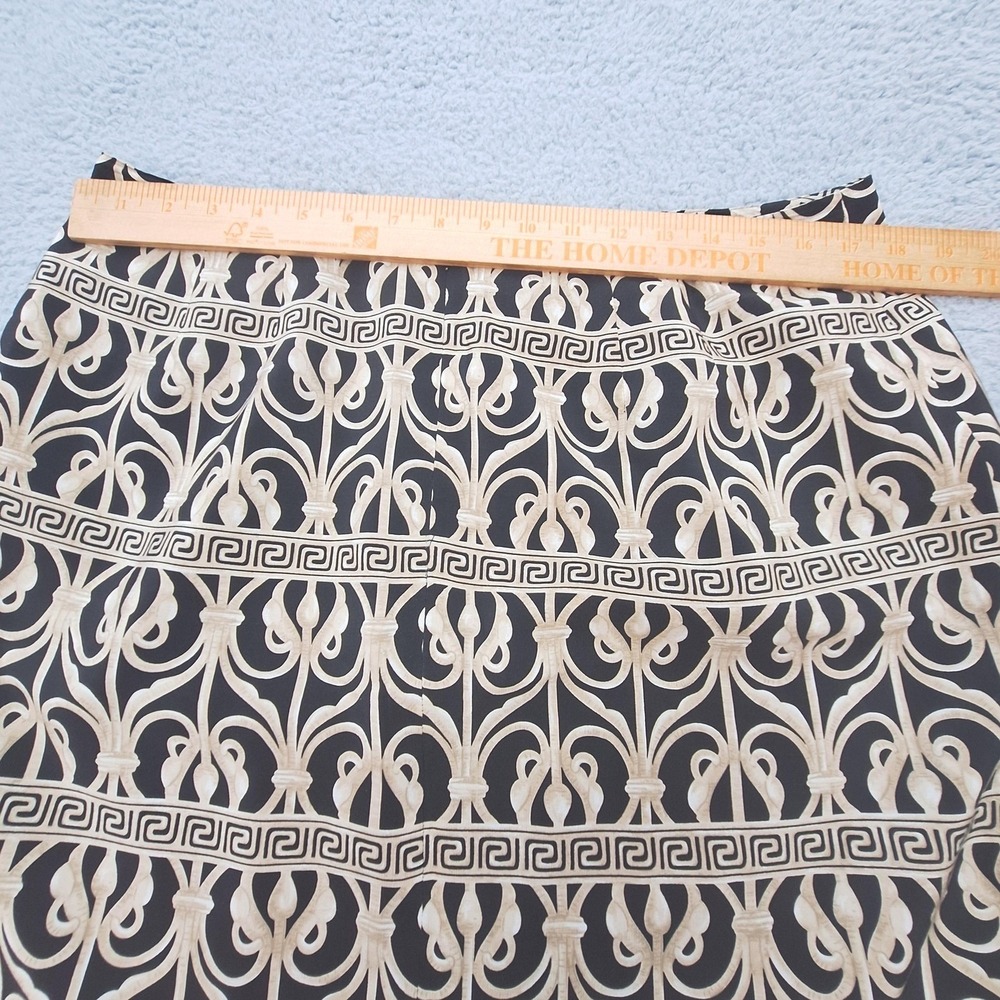 Talbots Skirt Womens 16 Black Tan Pure Silk Greek Key Geometric Midi Pencil - Picture 6 of 8